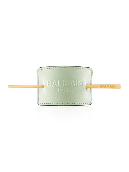 Balmain-Hair-Pastel-Green-Embossed-Hair-Barrette-z-pravej-kože
